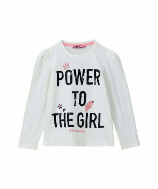 T-shirt dla dziewczynki, biały z napisem: Power to the girl
